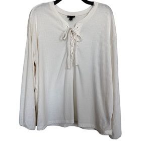 Torrid Women’s Sz 1(1X) Texture Jersey Lace-Up Drop Shoulder Top Ivory Color